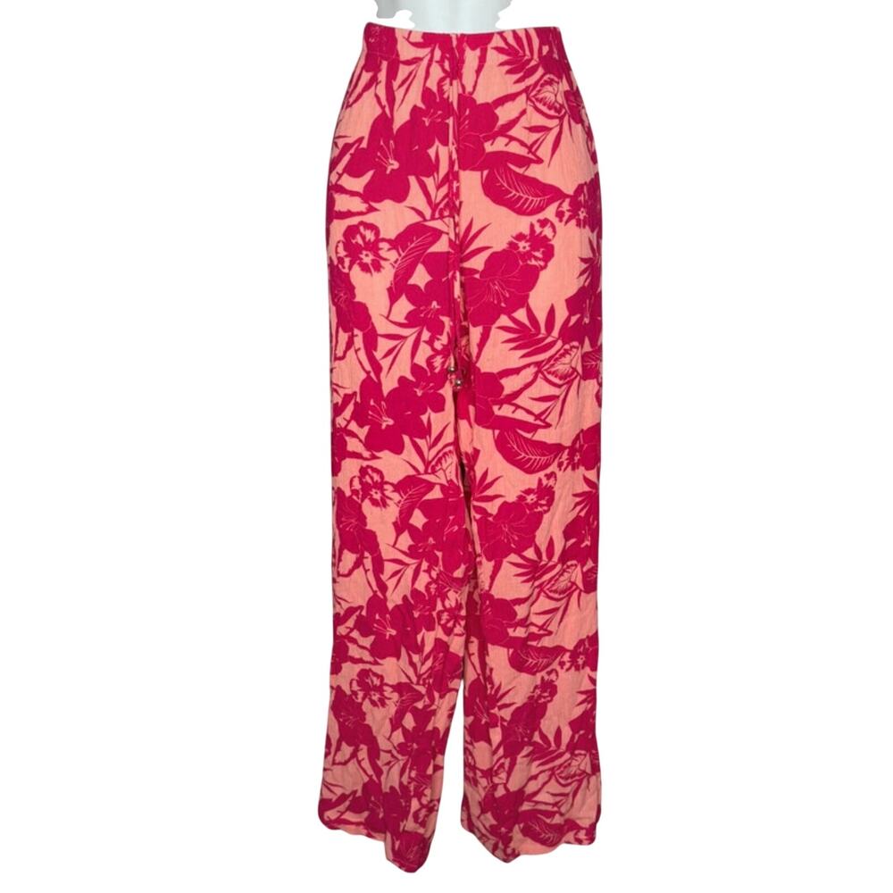 Miken Swim Juniors Pink and Coral Wide Leg Pull On Pants with Drawstring L NWT